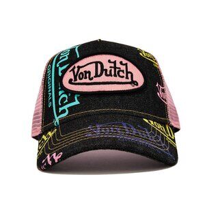 Von Dutch Dark Denim Pink Logo Trucker Hat MSRP89